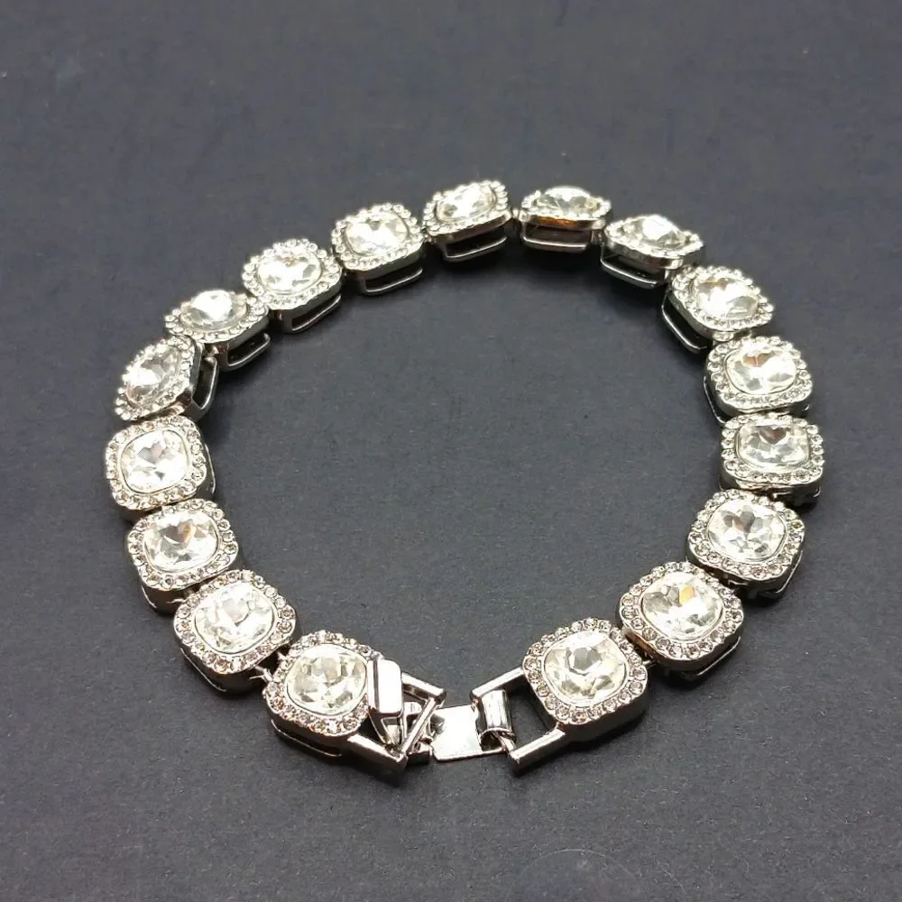 Bling Iced Out Silver With Rhinestones Bracelet For Women Or‎ Men. New